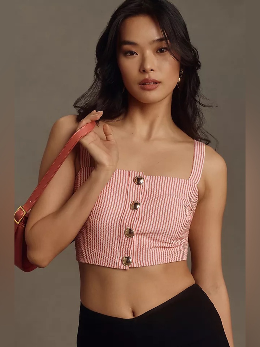 Anthropologie Maeve Seersucker Crop Tank